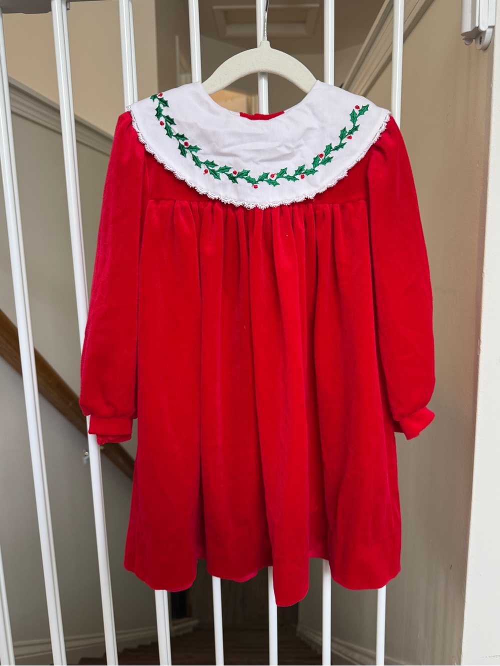 Vintage Rare Editions Red Velvet Christmas Bishop Dress Size 5T Girls Embroidere